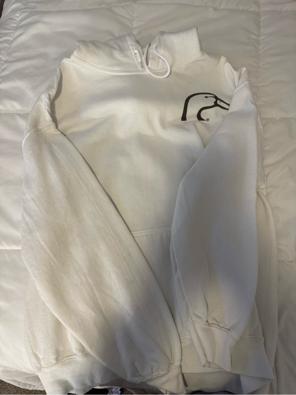 Gildan White Hoodie with Small Black Duck Logo